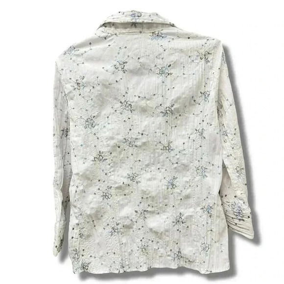 apt.9 Women's Floral Button-Up Shirt White Size M Long Sleeve - Picture 5 of 8